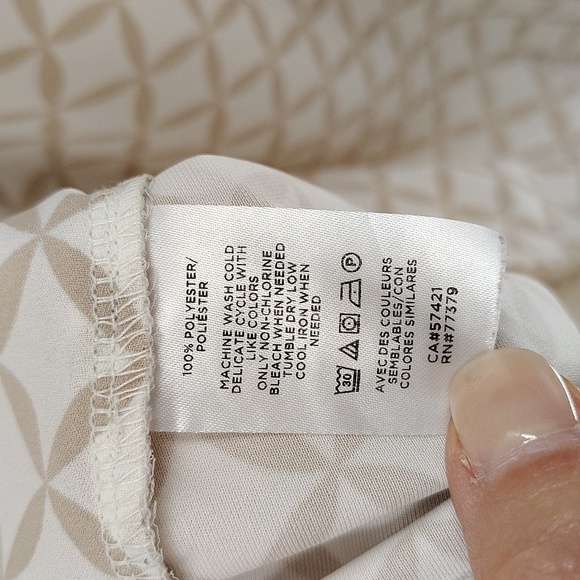 Ann Taylor Factory White And Tan Print Blouse Short Sleeve Size Large - Picture 5 of 6